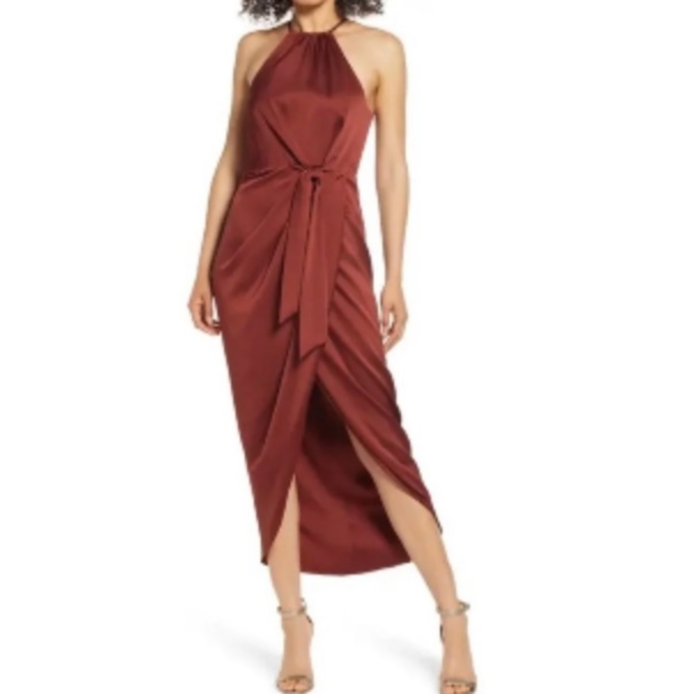 Shona Joy Lux Front Tie Mocha Coctail Midi Dress